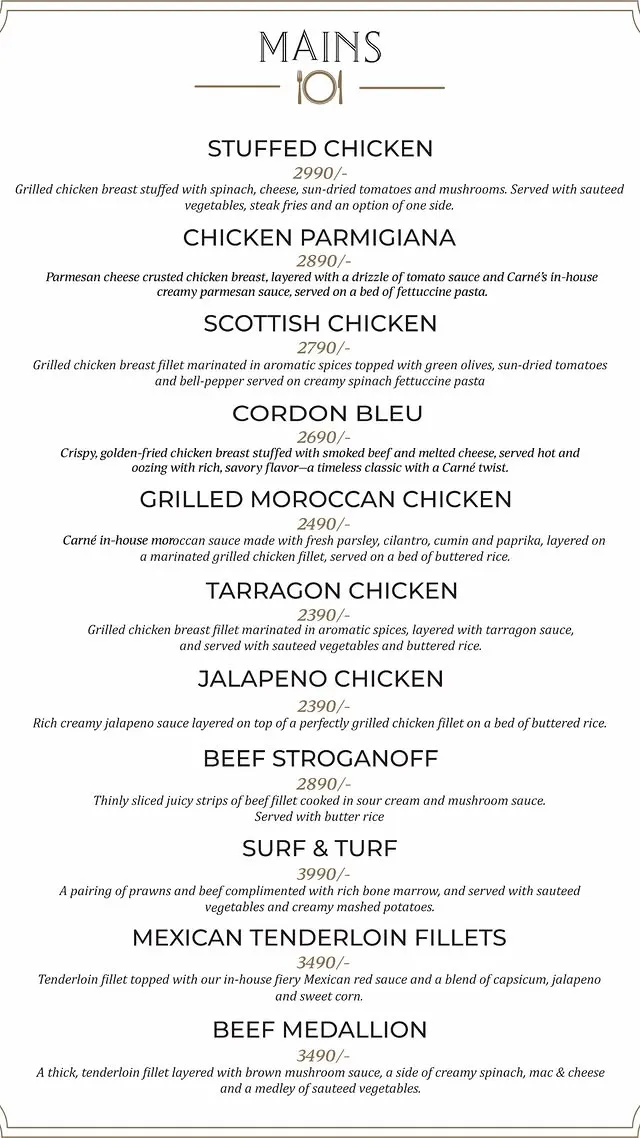 Carne Steakhouse menu, page 4