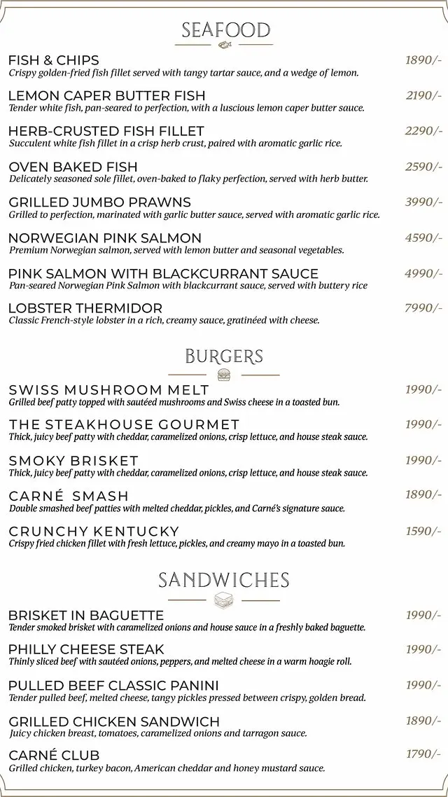 Carne Steakhouse menu, page 5