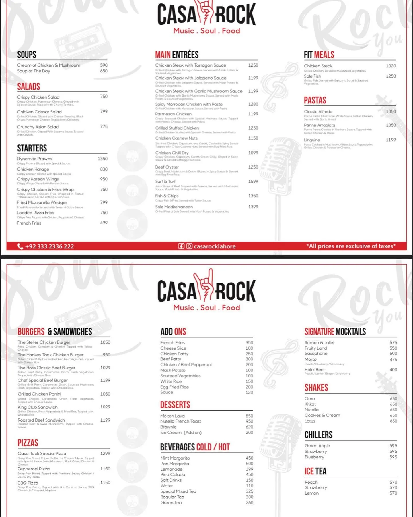 Casa Rock menu, page 1