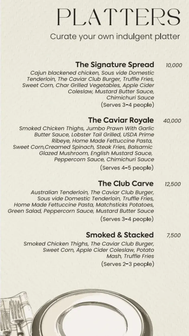 Caviar Club menu, page 4