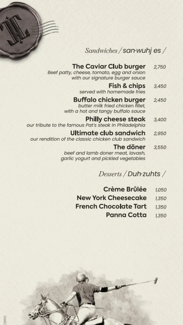 Caviar Club menu, page 8