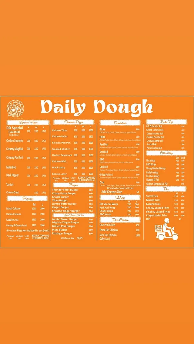 Daily Dough Pizza menu, page 1