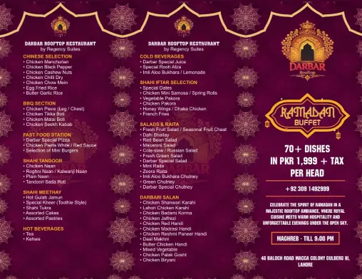Darbar Rooftop Restaurant menu, page 1