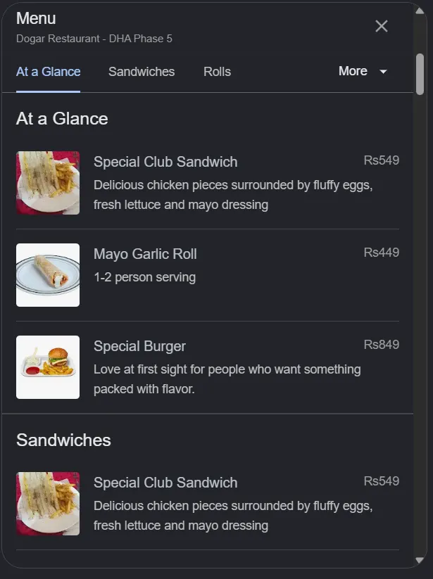 Dogar Restaurant DHA Phase 5 menu, page 1