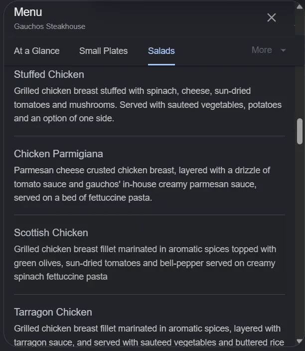 Gauchos Steakhouse menu, page 5