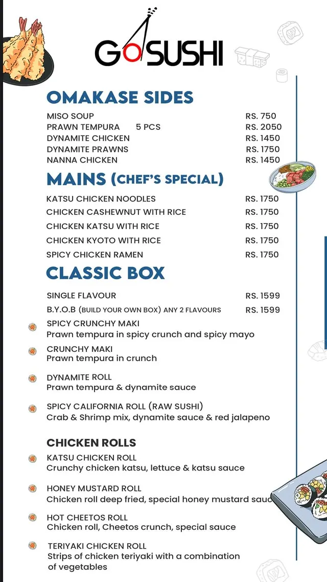 Go Sushi menu, page 1