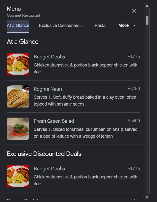Gourmet Restaurant Z Block menu, page 1