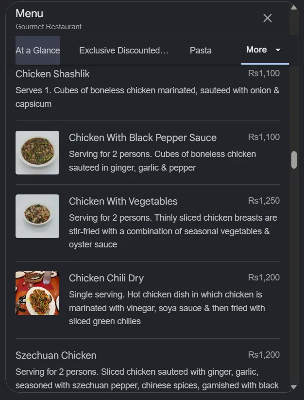 Gourmet Restaurant Z Block menu, page 10
