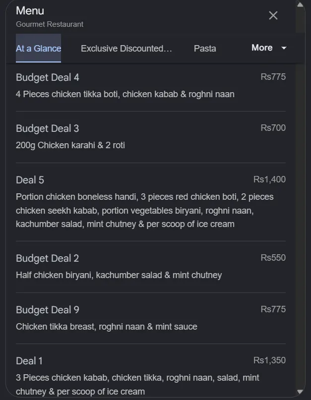 Gourmet Restaurant Z Block menu, page 2