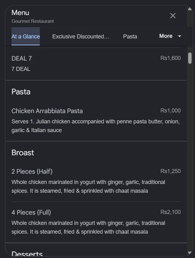 Gourmet Restaurant Z Block menu, page 4