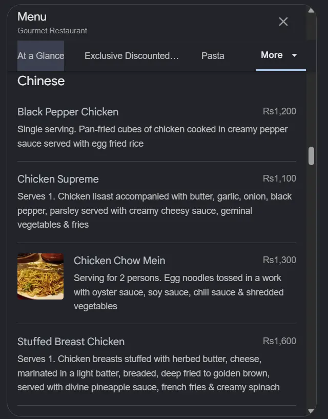 Gourmet Restaurant Z Block menu, page 8