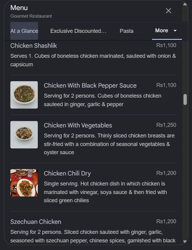 Gourmet Restaurant Z Block menu, page 9