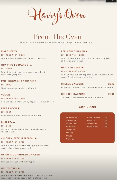 Harry's Oven menu, page 1