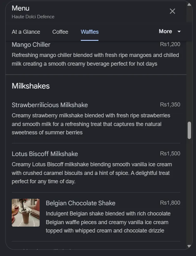 Haute Dolci Defence menu, page 7
