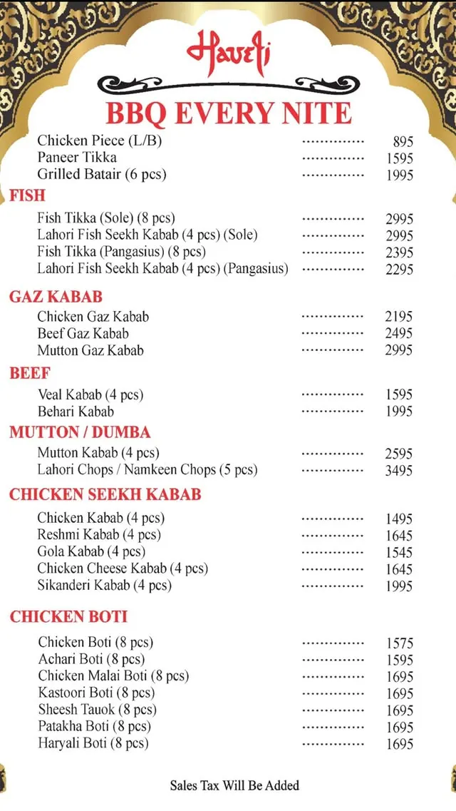 Haveli Restaurant menu, page 2