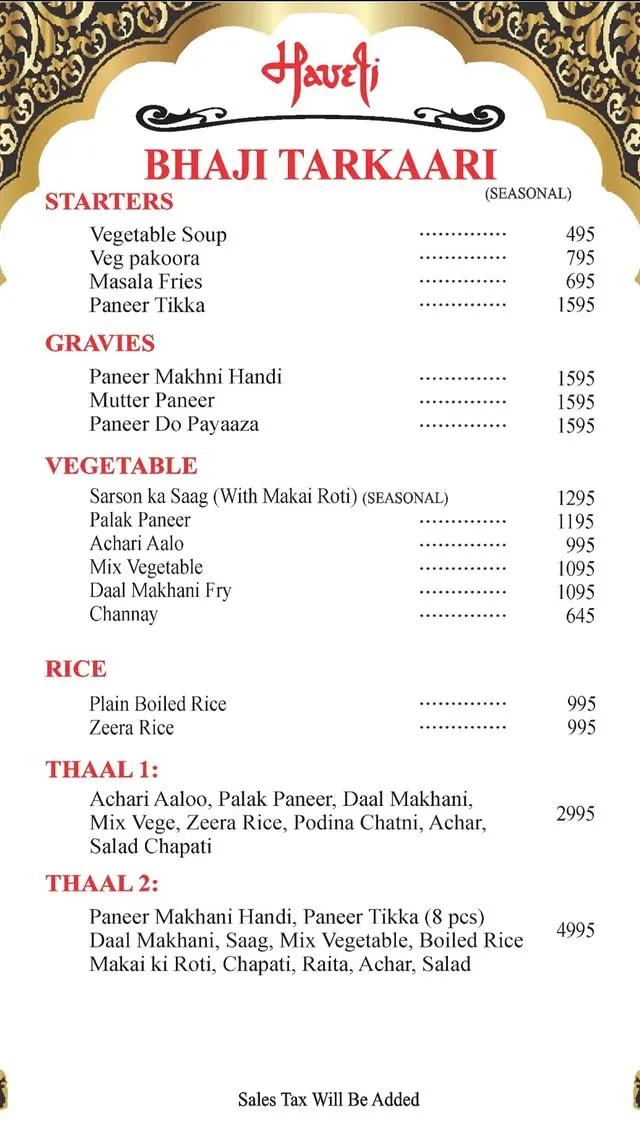 Haveli Restaurant menu, page 7