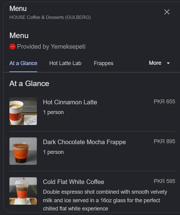 HOUSE Coffee & Desserts menu, page 1