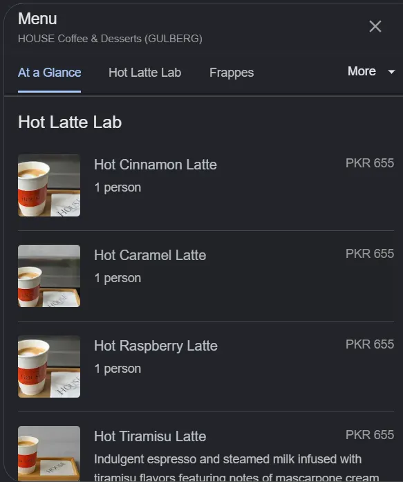 HOUSE Coffee & Desserts menu, page 2