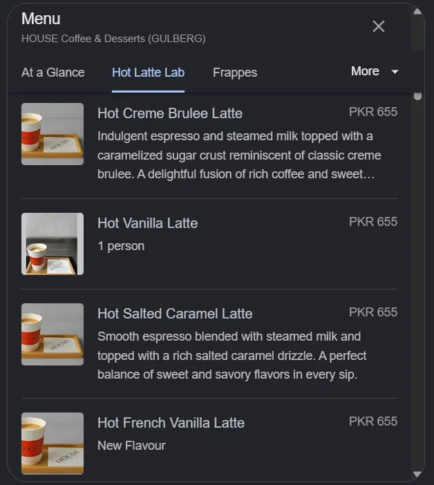HOUSE Coffee & Desserts menu, page 3