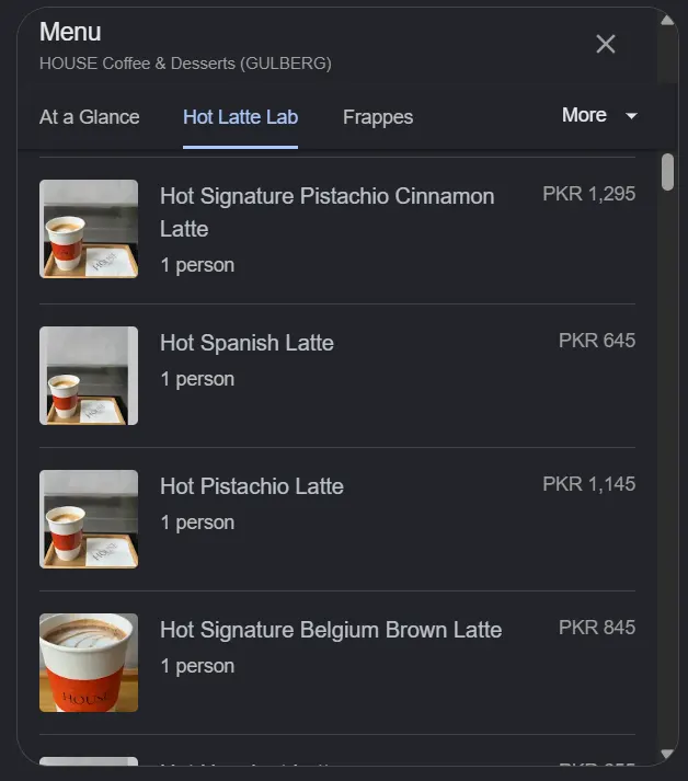 HOUSE Coffee & Desserts menu, page 4