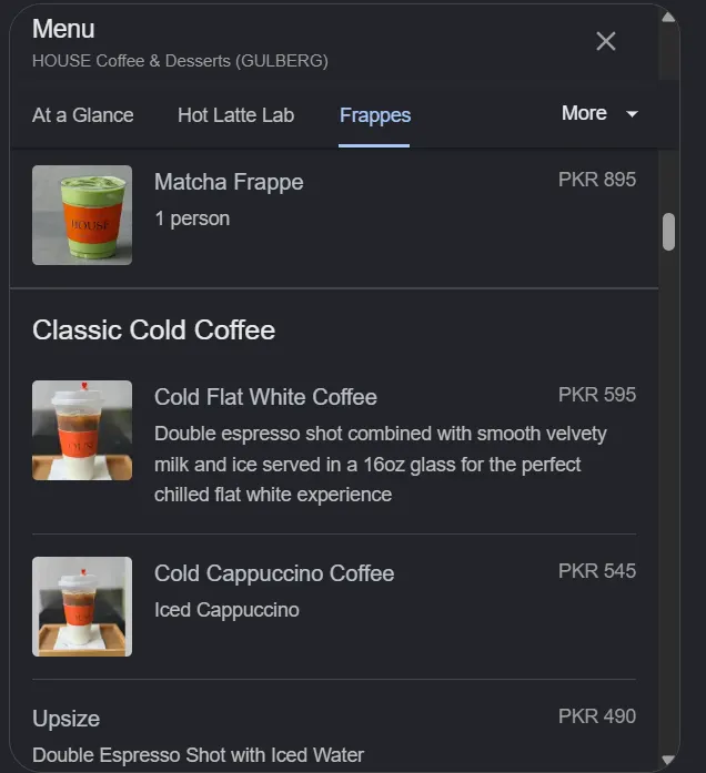HOUSE Coffee & Desserts menu, page 6