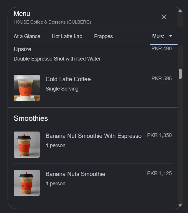 HOUSE Coffee & Desserts menu, page 7