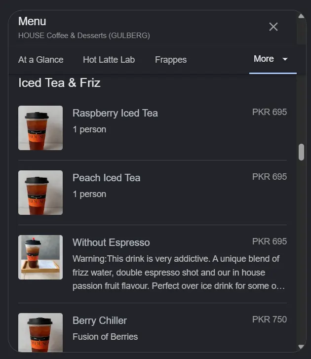 HOUSE Coffee & Desserts menu, page 9