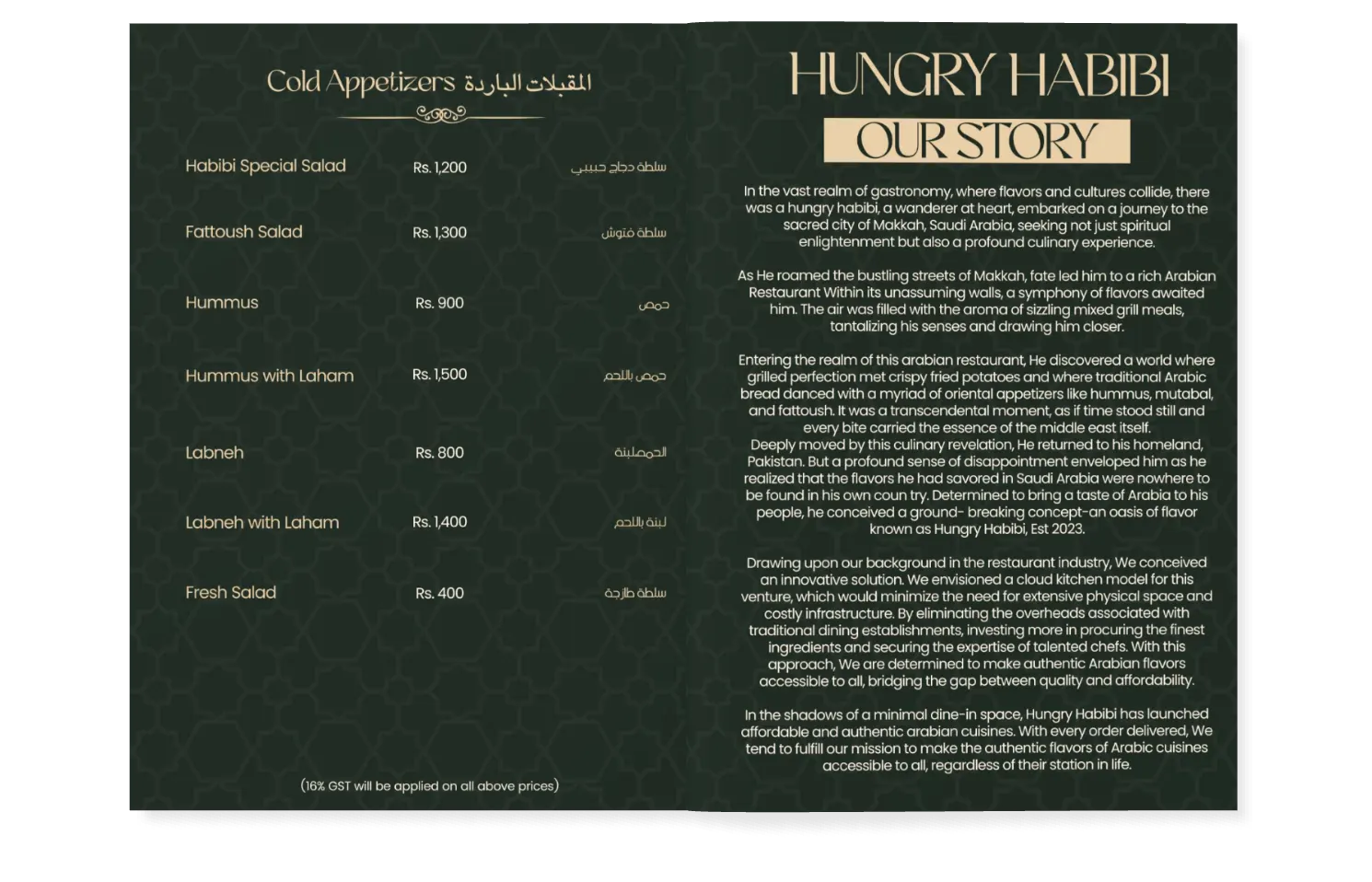 Hungry Habibi menu, page 1