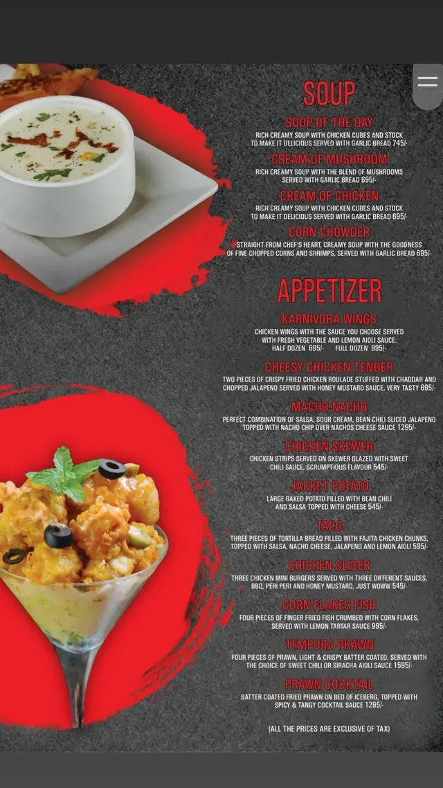 Karnivora Steakhouse menu, page 1