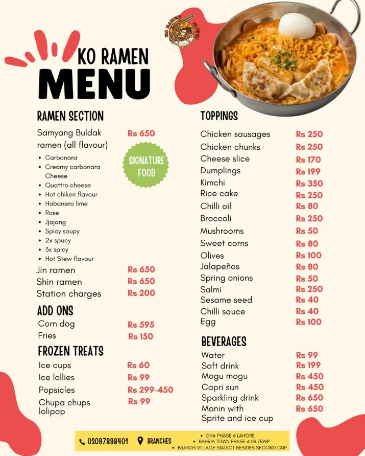 Ko Ramen menu, page 1