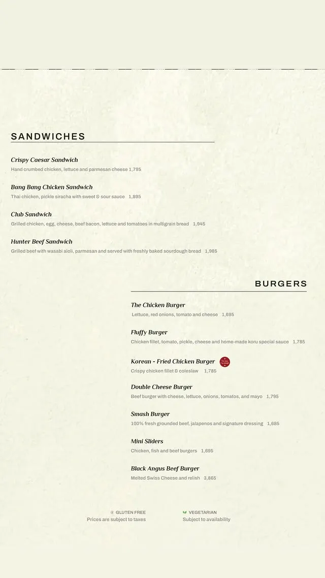 Koru Restaurant menu, page 7