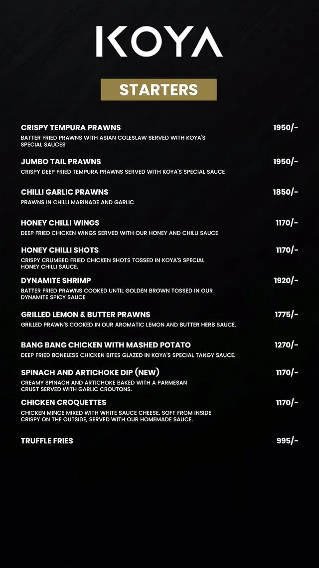 Koya menu, page 1