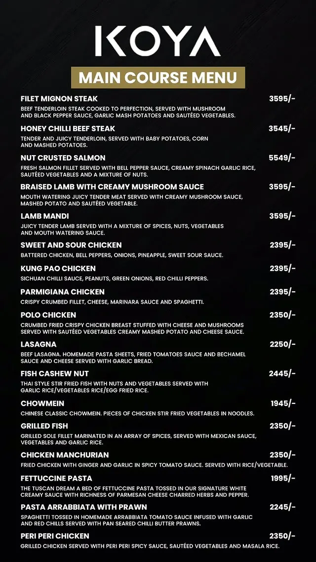 Koya menu, page 2