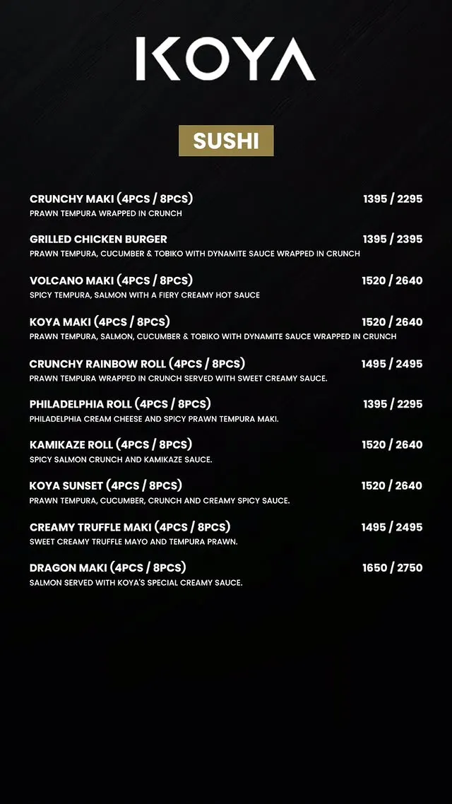 Koya menu, page 6