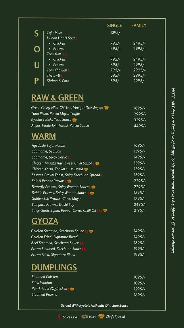 KYOTO menu, page 1