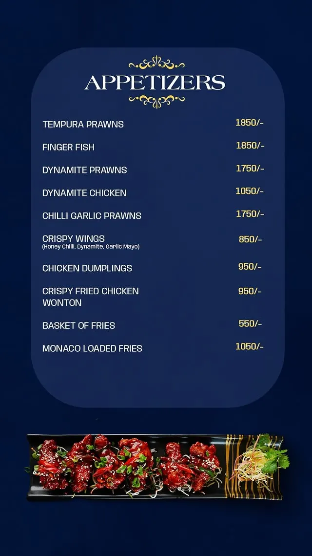 Monaco Bay menu, page 1