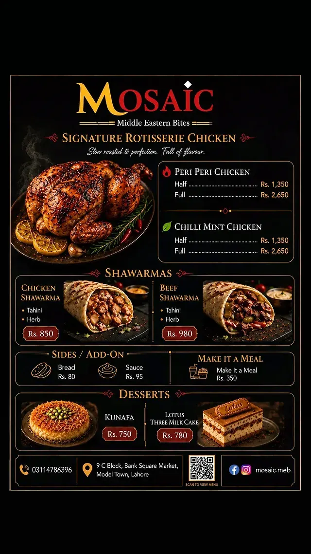 MOSAIC Restaurant Model Town menu, page 2