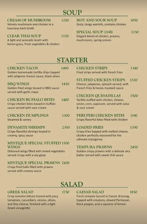 Mystique Restaurants menu, page 1