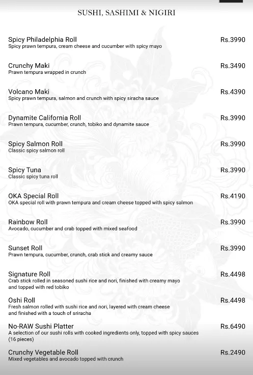 OKA Pan Asian and Sushi menu, page 3