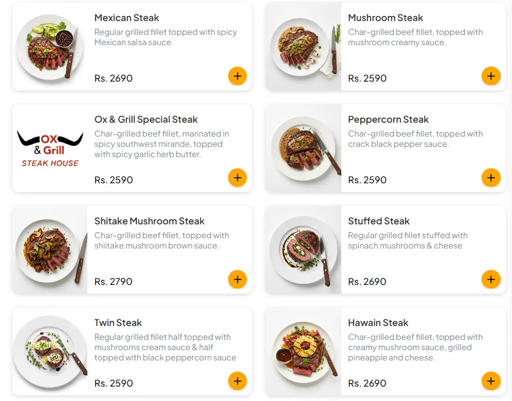 Ox & Grill Steak House Lahore menu, page 8