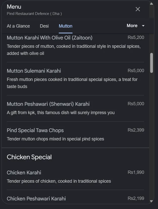 Pind Restaurant Defence menu, page 3