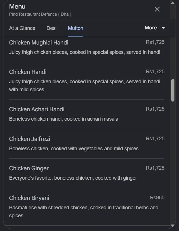 Pind Restaurant Defence menu, page 4