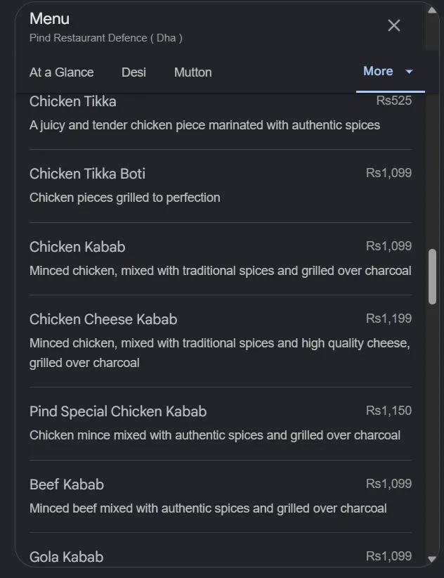 Pind Restaurant Defence menu, page 5