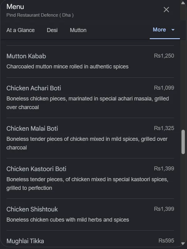 Pind Restaurant Defence menu, page 6
