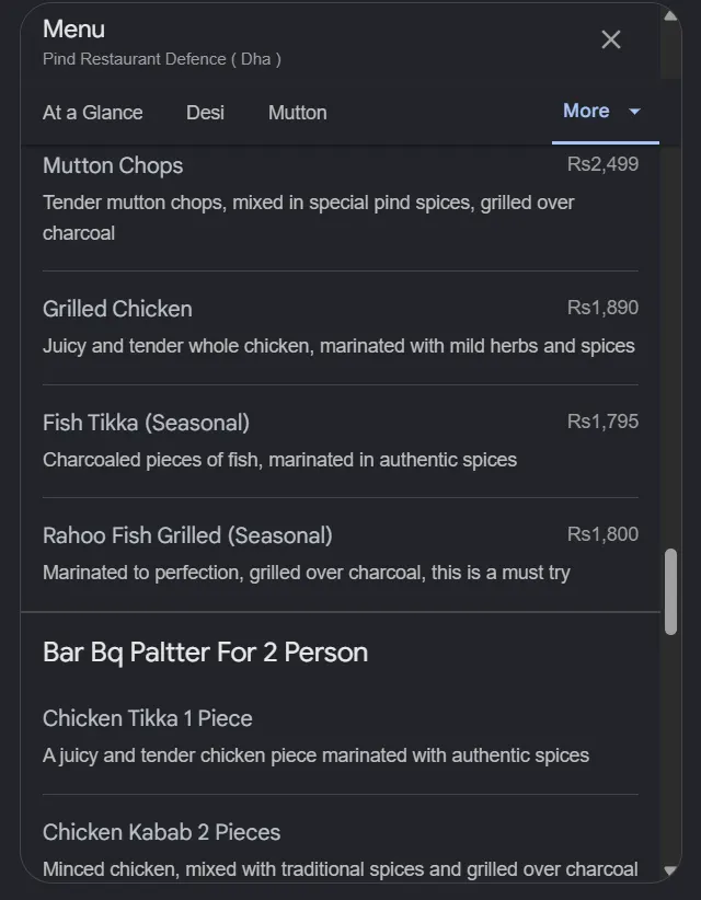Pind Restaurant Defence menu, page 7