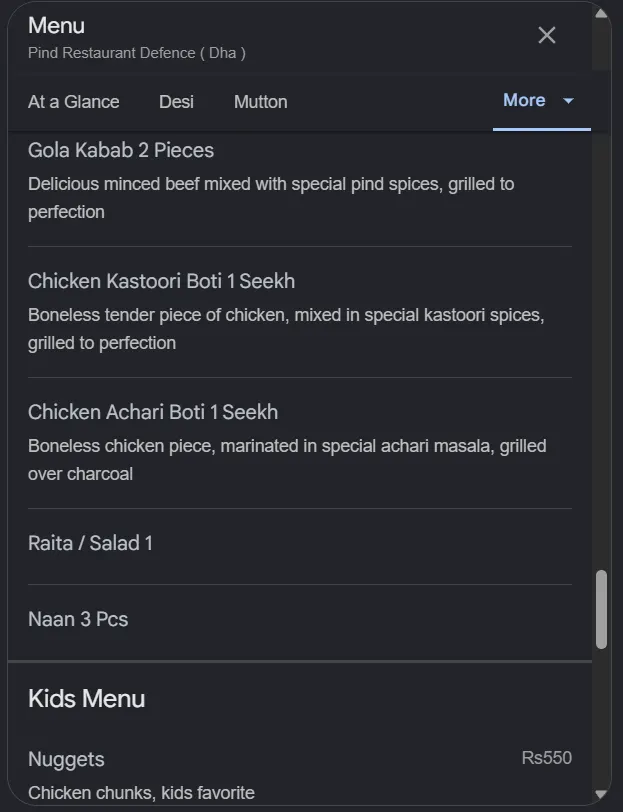 Pind Restaurant Defence menu, page 8