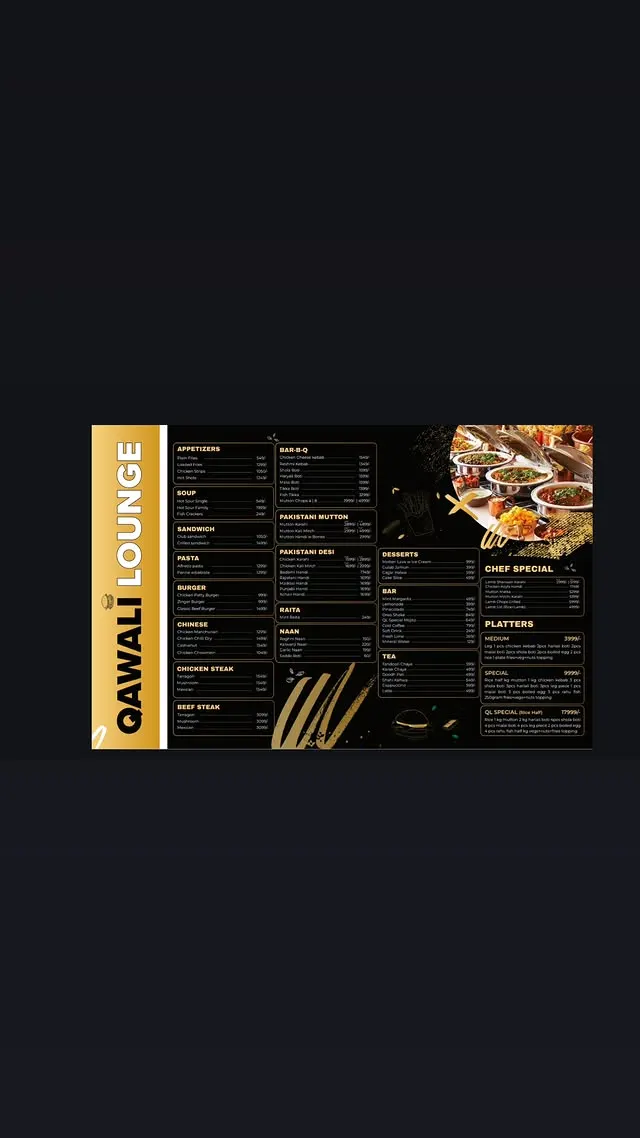Qawali Lounge menu, page 1