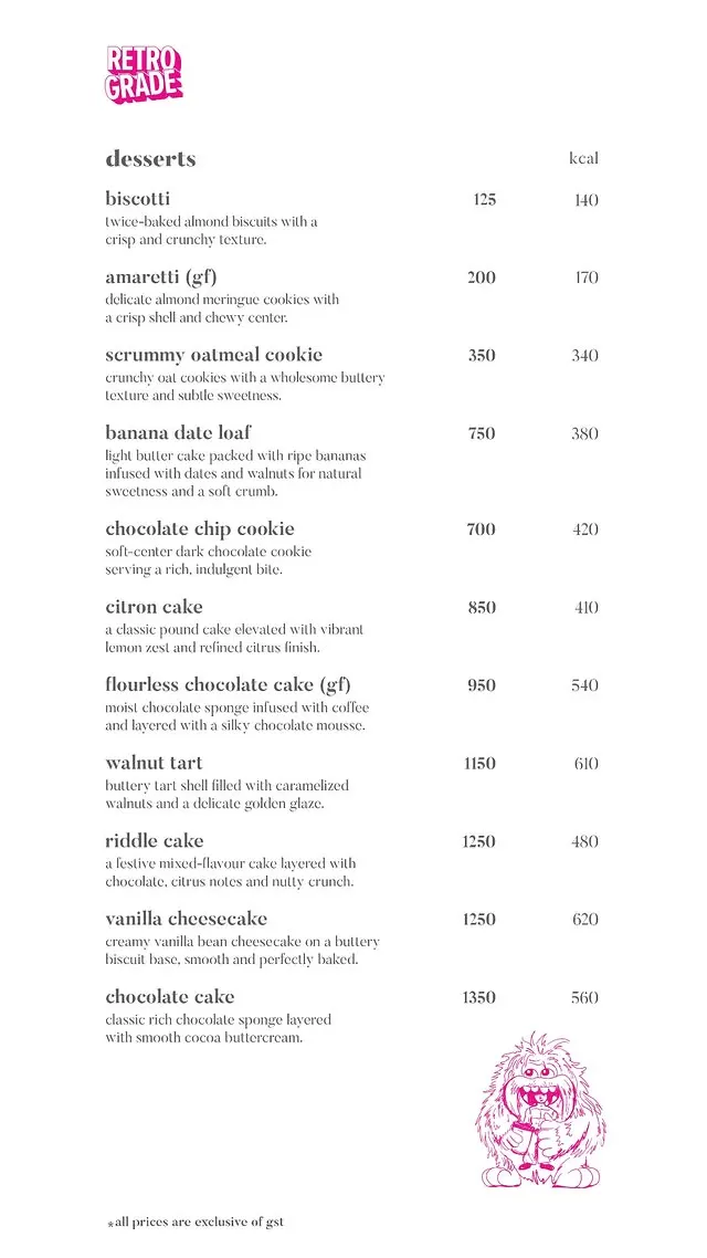 Retrograde Coffee menu, page 2