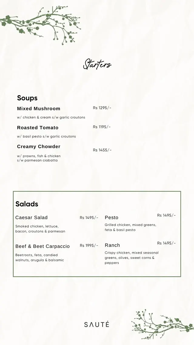 SAUTE menu, page 1
