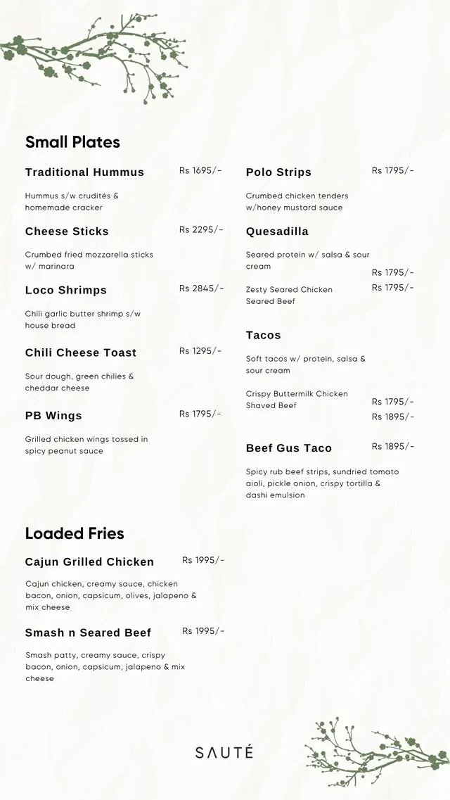 SAUTE menu, page 2